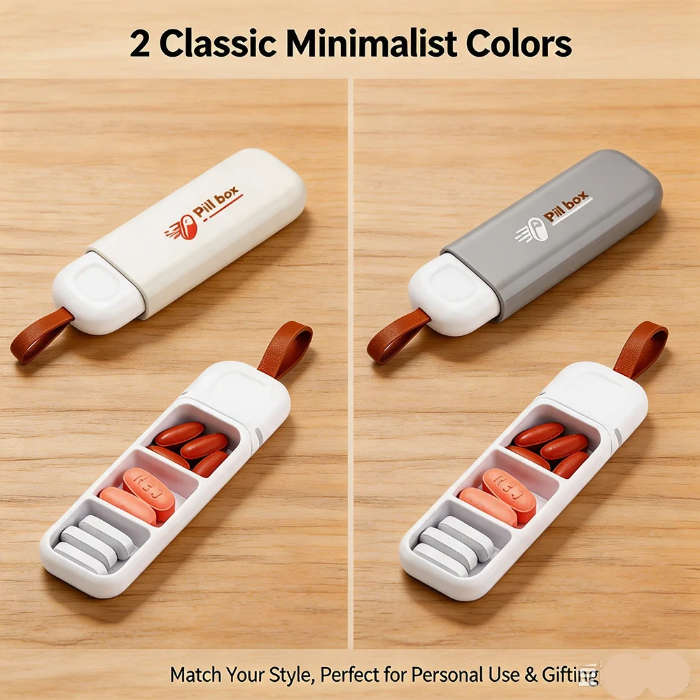 Portable mini medicine box for travel, carrying three compartment sealed moisture-proof medicine packaging and storage box