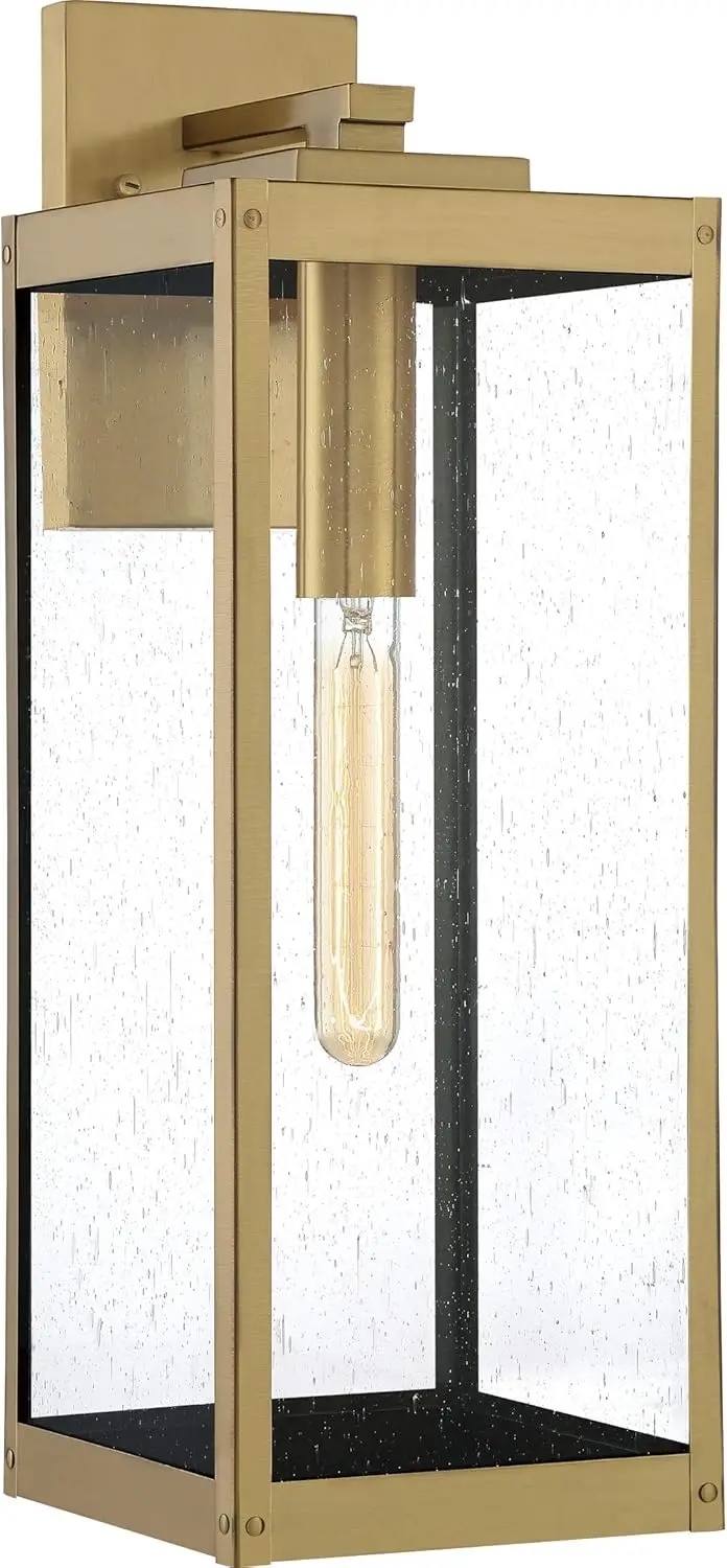 Modern Wall Sconce, 20 Inch Antique Brass 1-Light Outdoor Light Fixture, Clear Seeded Glass Wall Lantern, 150 W