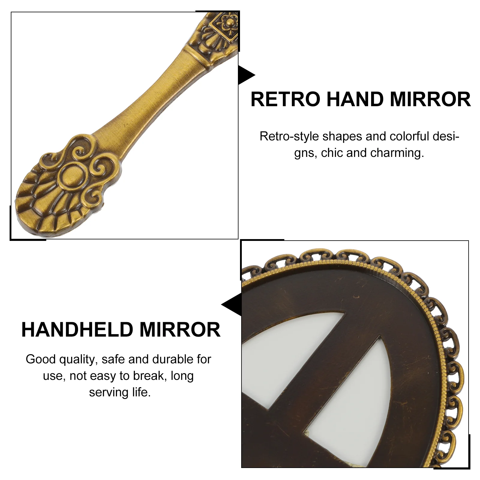 Princess Mirror with Handle Mother Makeup Zinc Alloy Folding Travel Retro Metal Handheld