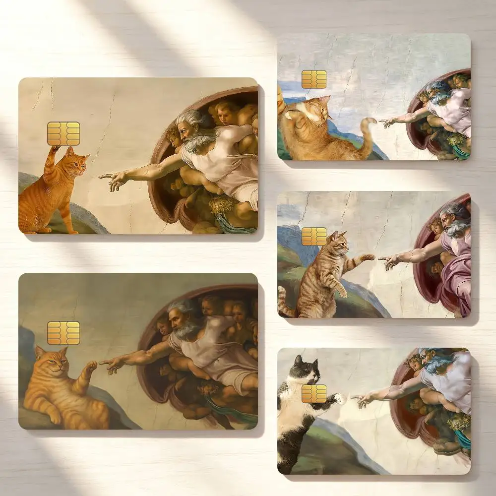Funny The C-Creation of Adam and-Cat Credit Card Sticker Waterproof Anti-Scratch 4PCS Bank Debit Traffic Cover Decoration