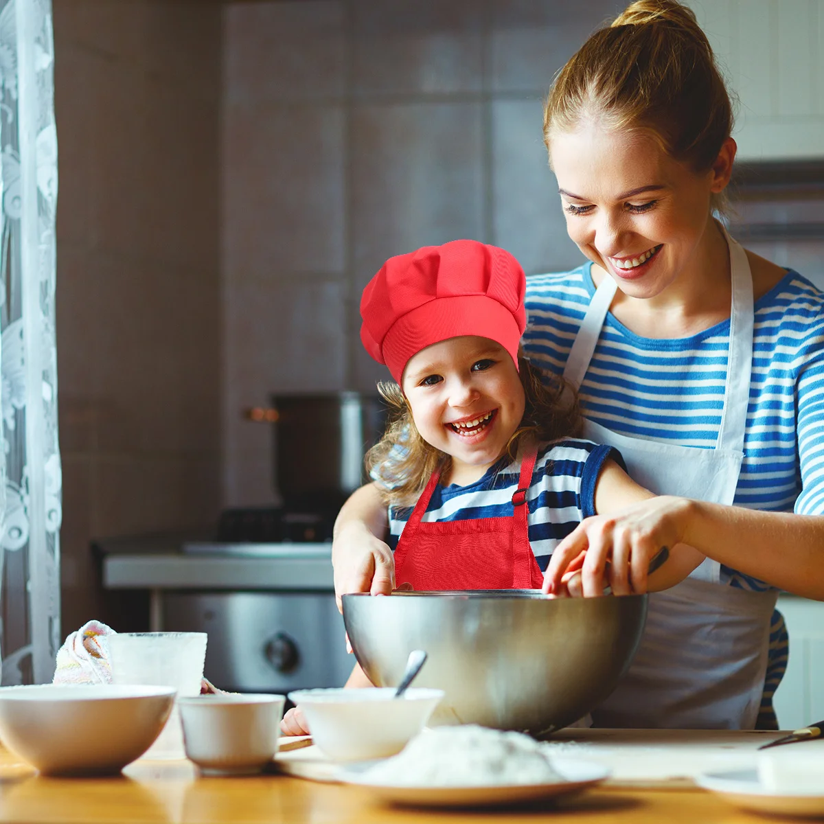 Delantal rojo para niños de 7 a 13 años, sombrero con manga, juego de cocina, disfraz de cocina, traje de juego de rol para niños, actividad divertida
