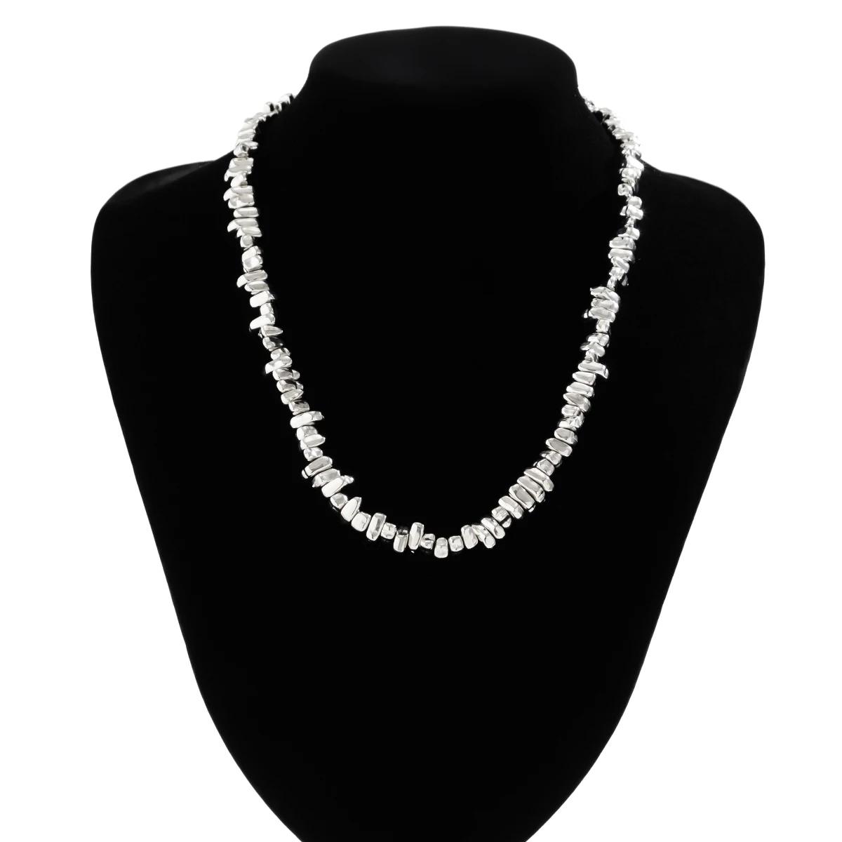 Salircon Gothic Irregular CCB Bead Chain Short Necklace Men\'s Punk Temperament Metal Bead Clavicle Necklace Trend Neck Jewelry