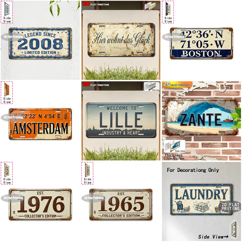 Vintage City Coordinate Year Room Text License Plate Metal Tin Sign Retro Wall Decor For Bar Cafe Home Garden