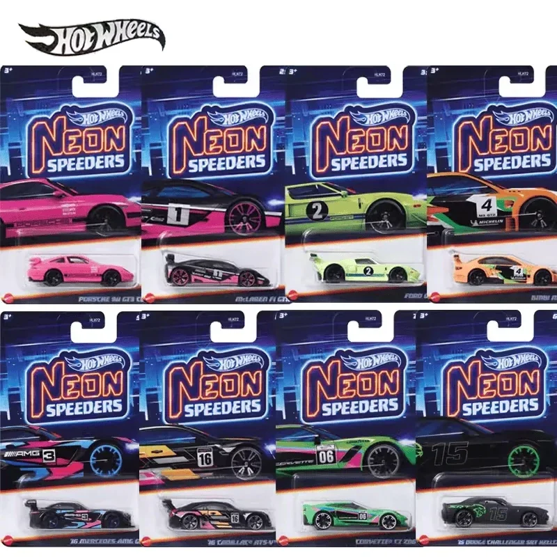 Origina Hot Wheels Car Neon Speeders Toys for Boys 1/64 Diecast Porsche 911 GT3 McLaren GTR Ford BMW Mercedes Benz Dodge Gift