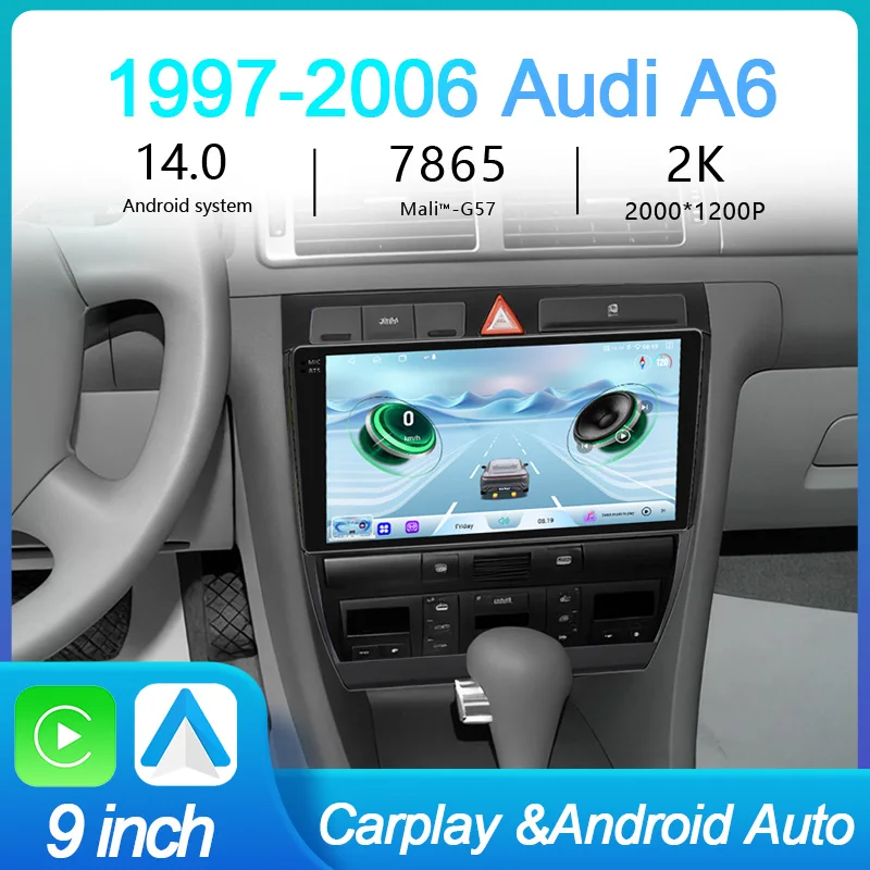 

MeiHua 9-дюймовый автомобильный радиоприемник с экраном 14,0 Android 2K подходит для Audi A6 от 1997 до 2006 года Автомобильный DVD-плеер GPS CarPlay Auto