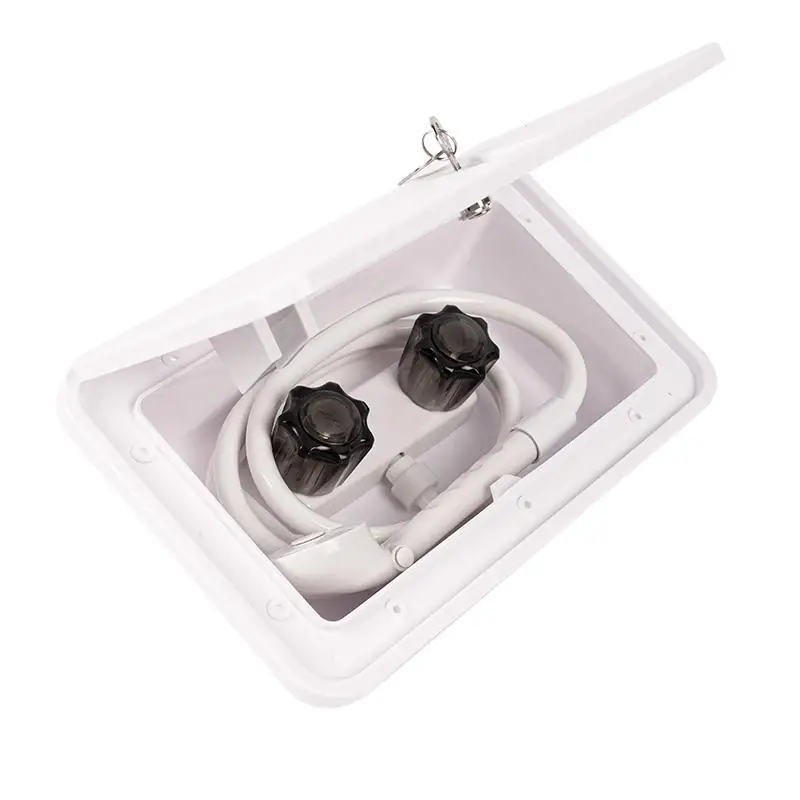 White Outdoor RV Exterior Shower Box Durable RV Exterior Shower Kit with Temp Control, Lockable & Weatherproof for Outdoor
