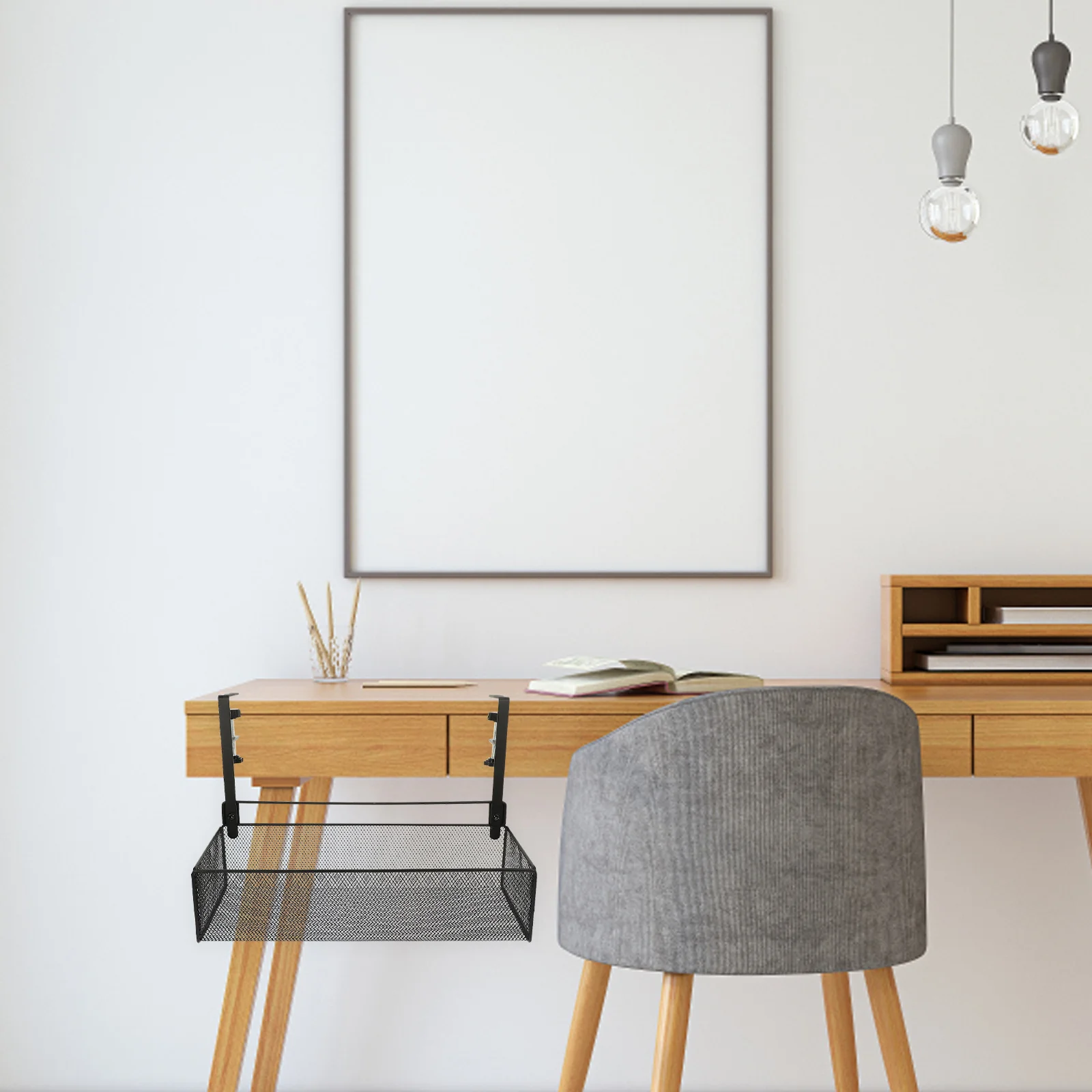 

Under Desk Storage Basket Black Metal Organizer For Office Dorm Home Use Clamp On Design Holds Books Pens Smartphones