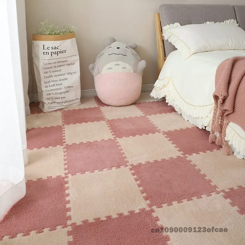8/16 Plush Foam Mat Interlocking Bedside Rug Soft and Fluffy Foam Floor Tile Perfect for Living Room and Bedroom Decor Kids' Gym