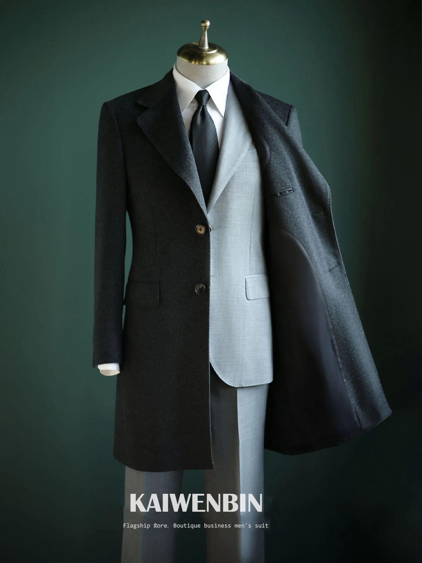Men's Overcoat Wool Grey Thick Half Canvas Business Casual Single Breasted Mid-Length Trench Coat with Light Luxury Custom