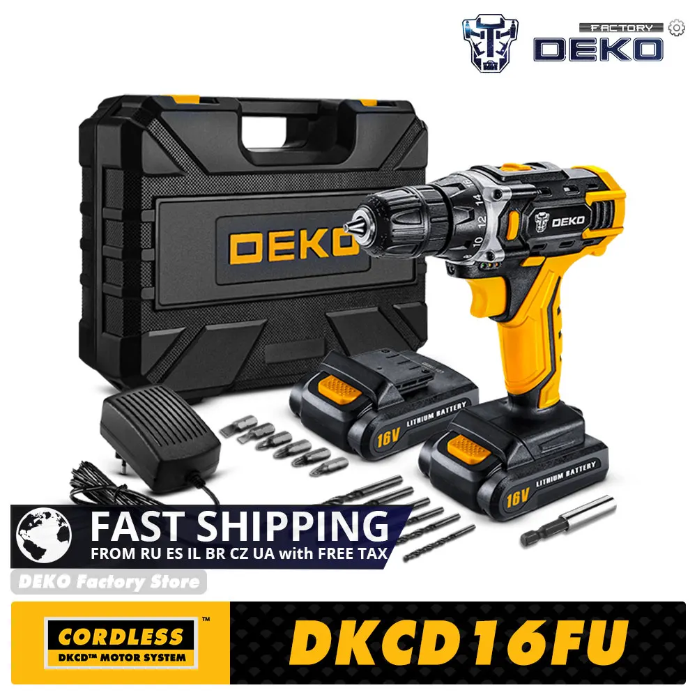 DKCD SERIES 16V MAX ELECTRIC DRILL CORDLESS SCREWDRIVER WITH CHARGEABLE LITHIUM BATTERY FOR HOME DIY POWER TOOLS DEKO