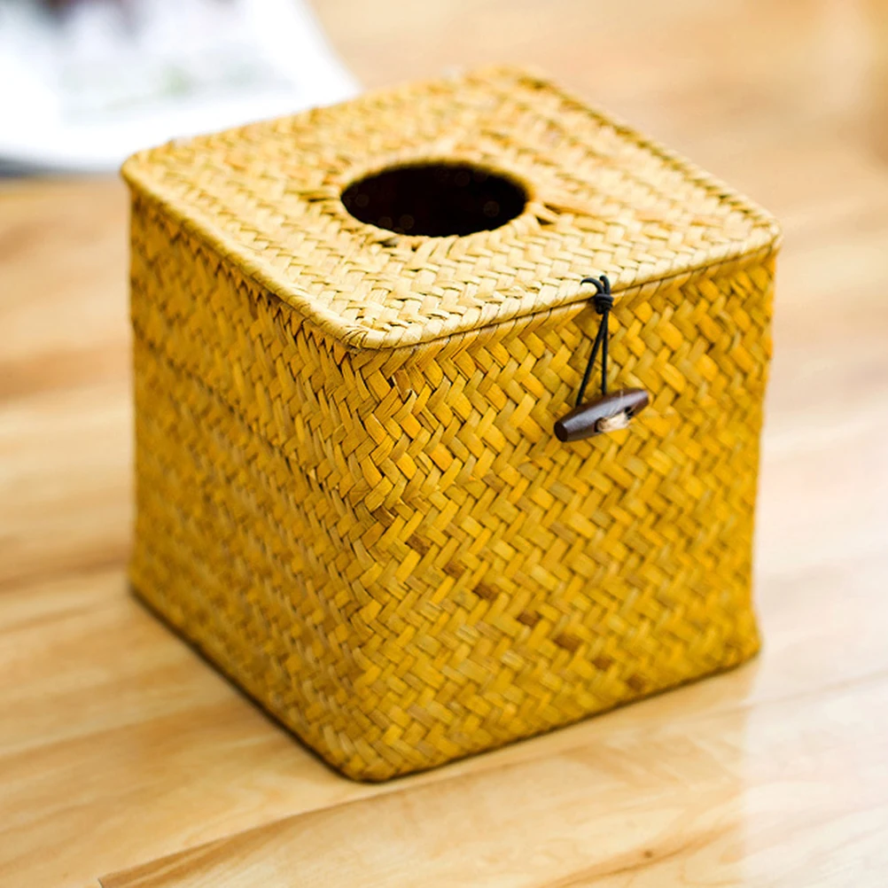 

Sea Grass Woven Box Bamboo Design For Home Hotel Car Storage Organizer Tissue Holder Bamboo Tissue Box
