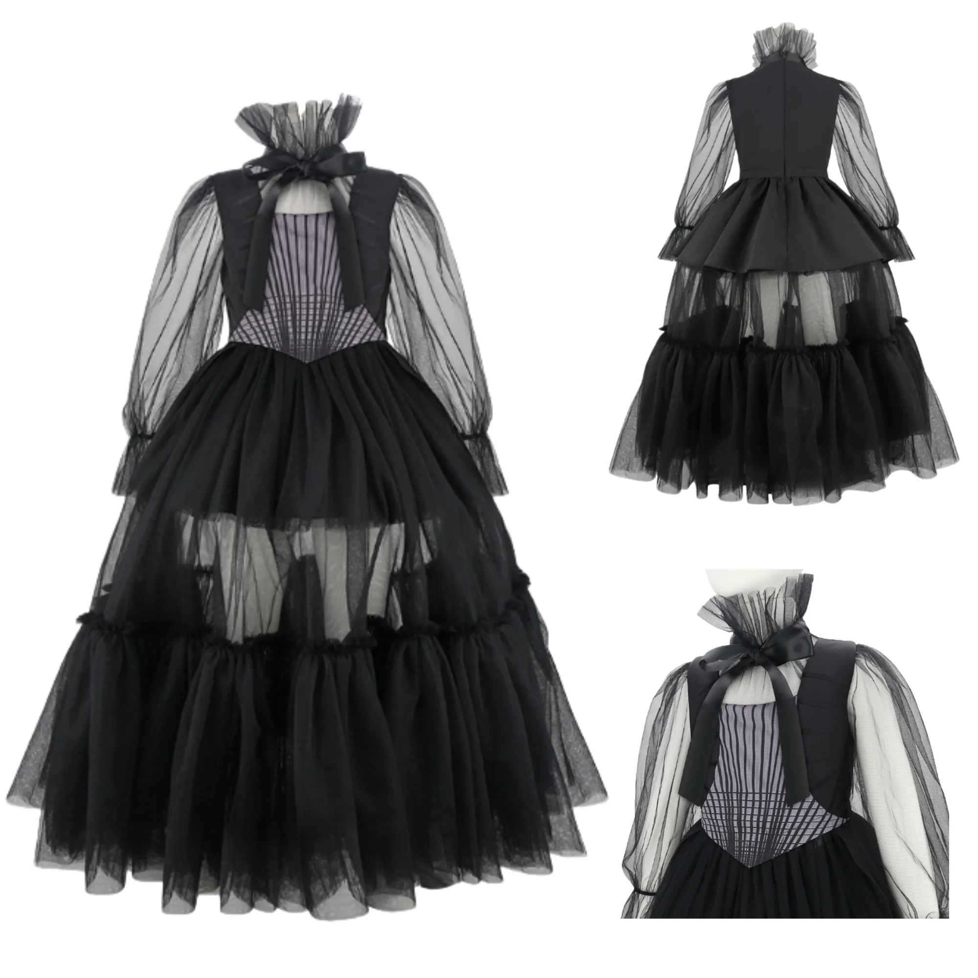 

Детское сетчатое черное платье с длинными рукавами из фильма для девочек, детская праздничная одежда принцессы, костюмы для косплея на Хэллоуин