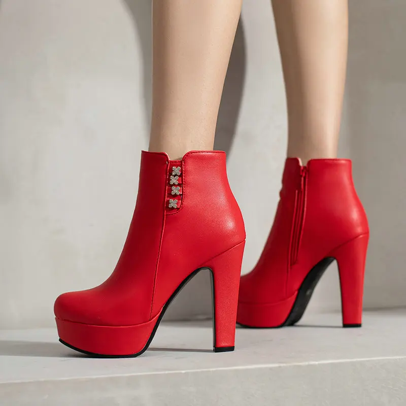 

Navy Blue Yellow Extra Plus Size 48 49 50 Women Winter Shoes Platform Modern Ankle Boots Thick High Heels Sexy Stiletto Booties