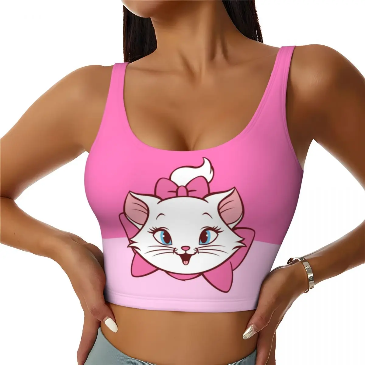 

Custom Marie Workout Crop Tank Tops for Women Seamless Cat Manga Yoga Running Sports Bras