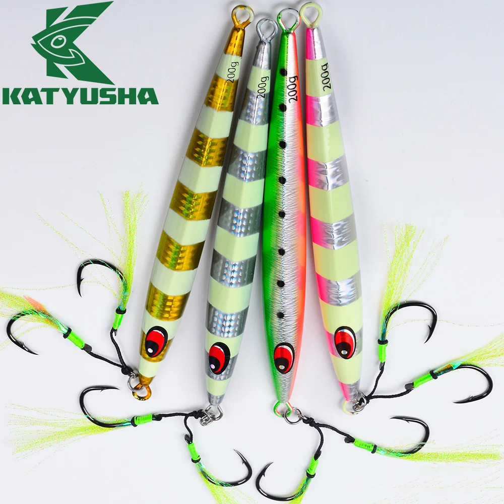 

KATYUSHA Slow Moving Metal Iron Plate Lures1PC 3D Eyes Equipped With High Carbon Steel Hook Catfish Perch Trout Fishing Bait