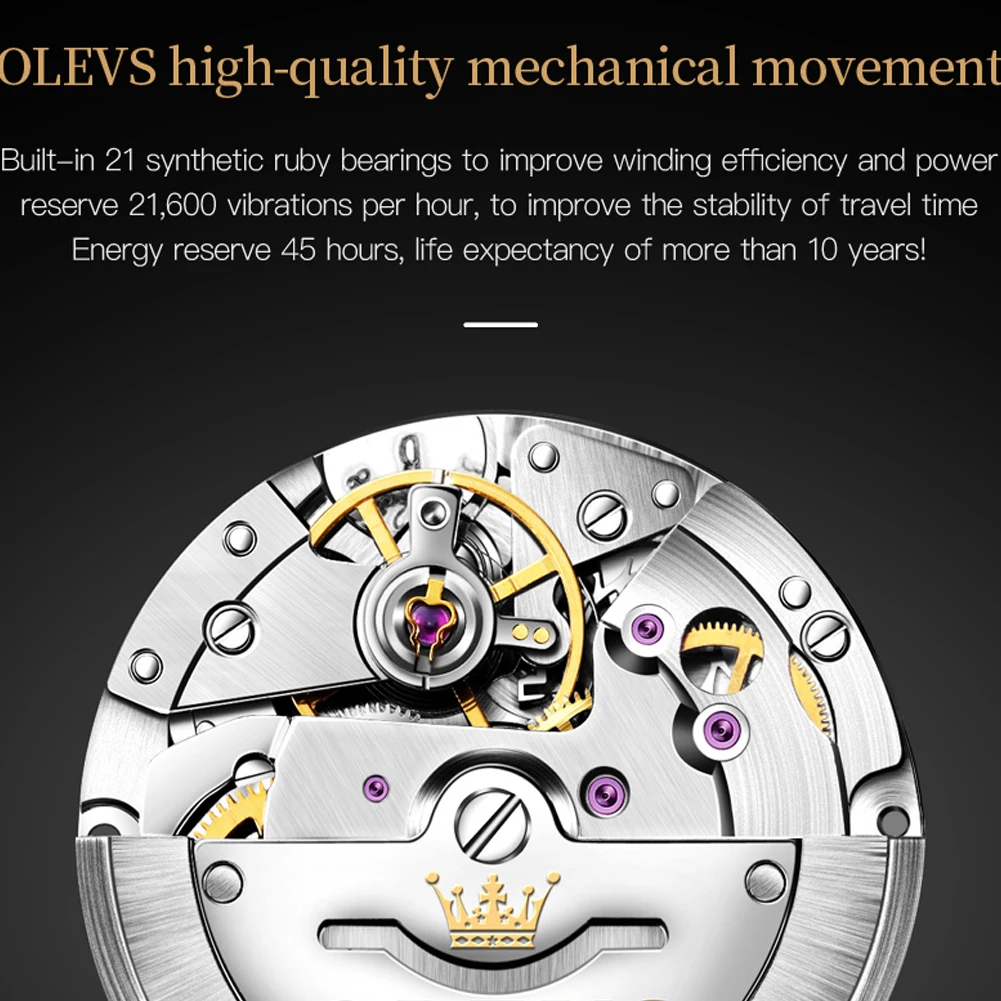 OLEVS Watch for Men 100% Original Automatic Mechanical Man Watches Steel Strap Waterproof Wristwatches Men\'s Luxury Brand Watch