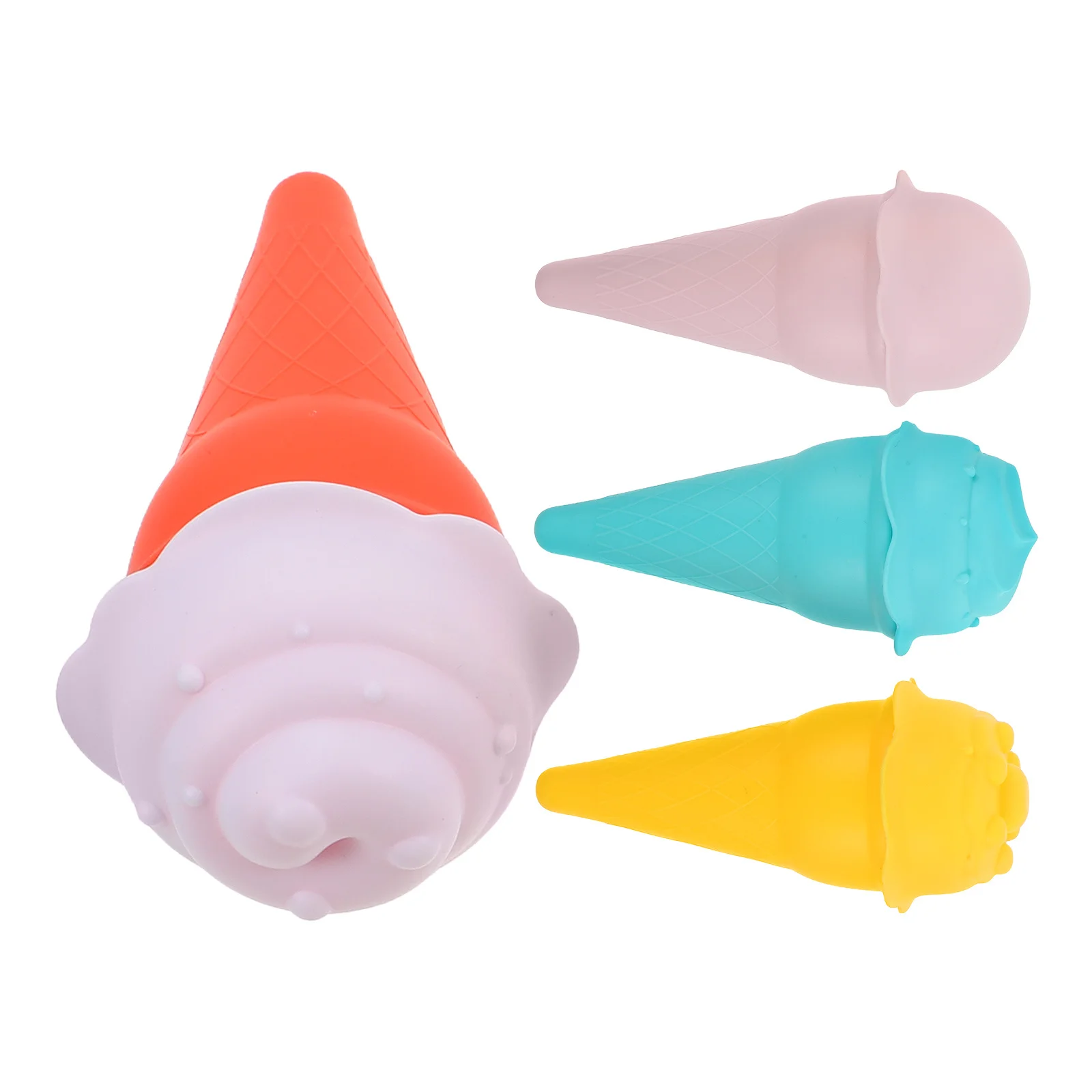 4 szt. Plastikowe foremki do lodów w kształcie rożków, zestaw do zabawy na plaży dla dzieci, różne kolory, kreatywne wzory, rozwija umiejętności, uniwersalne.