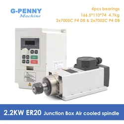 G-Penny 2.2kw ER20 Kit mandrino raffreddato ad aria 4 pezzi cuscinetti 0.01mm precisione tipo quadrato con flangia e 2.2kw 220v QL Inverter / VFD