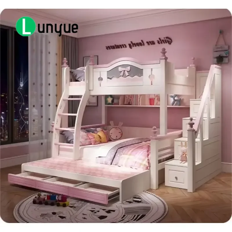 Modern Solid Wood Bunk Bed for Mother and Child Two-layer Children's Bed with Slide Eco-Friendly & Space Saving