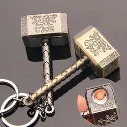 Creative Windproof USB Electric Rechargeable Lighter Thor Hammer Zinc Alloy Flameless Keychain Lighter Men's Smoking Gift