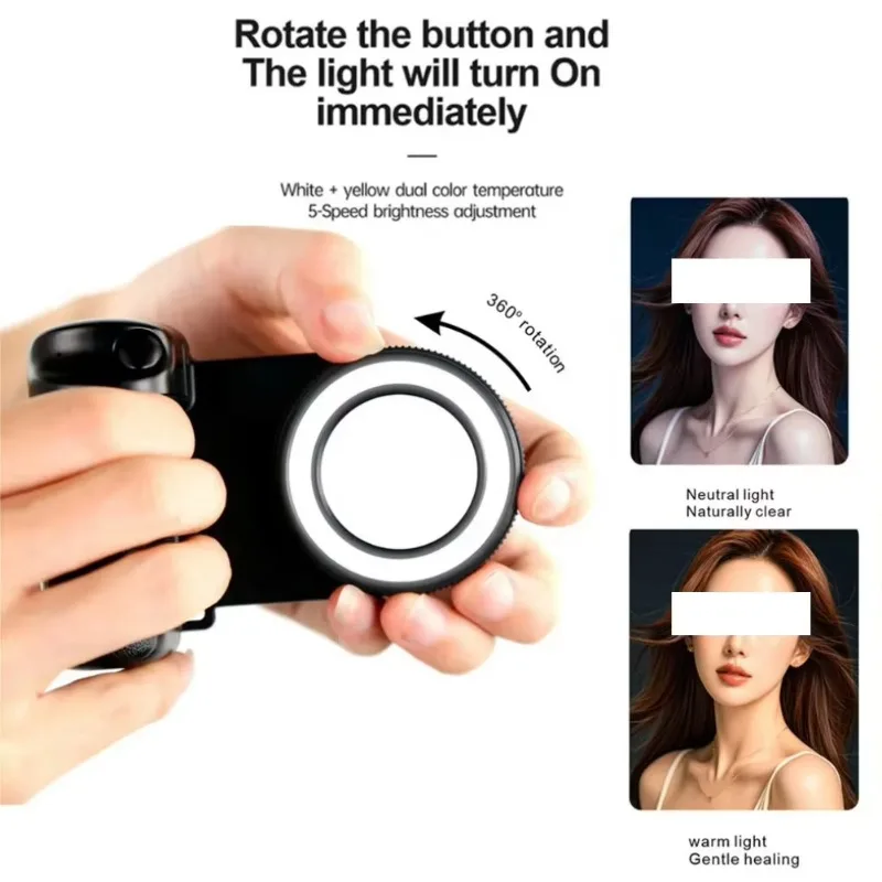 Magnetic phone selfie handle holder with camera remote shutter, fill light, 1/4 screw, phone holder handle camera stabilizer