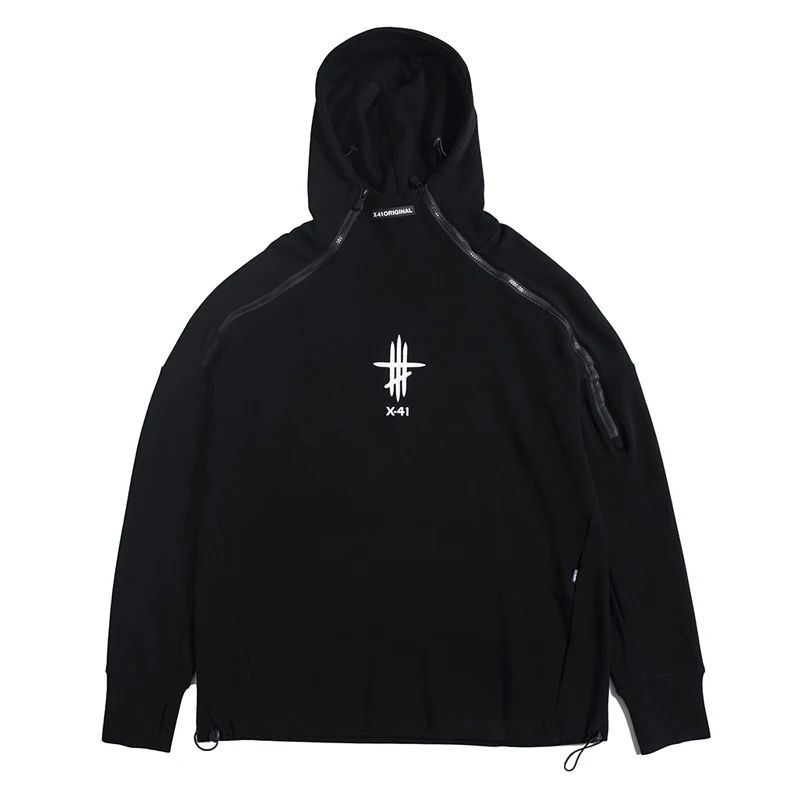 ARENS-Sudadera con capucha de algodón para hombre, ropa de calle Harajuku de gran tamaño con cremallera Irregular, color negro, estilo Hip Hop, primavera 2022