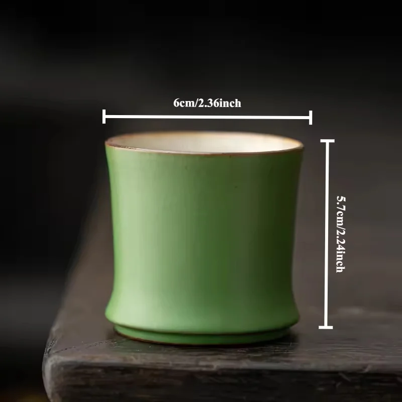 Chinese Kung Fu Teacup Set 1-3pcs 90ml Green Ceramic Opening Cups Bamboo Teaware For Tea Ceremony 6