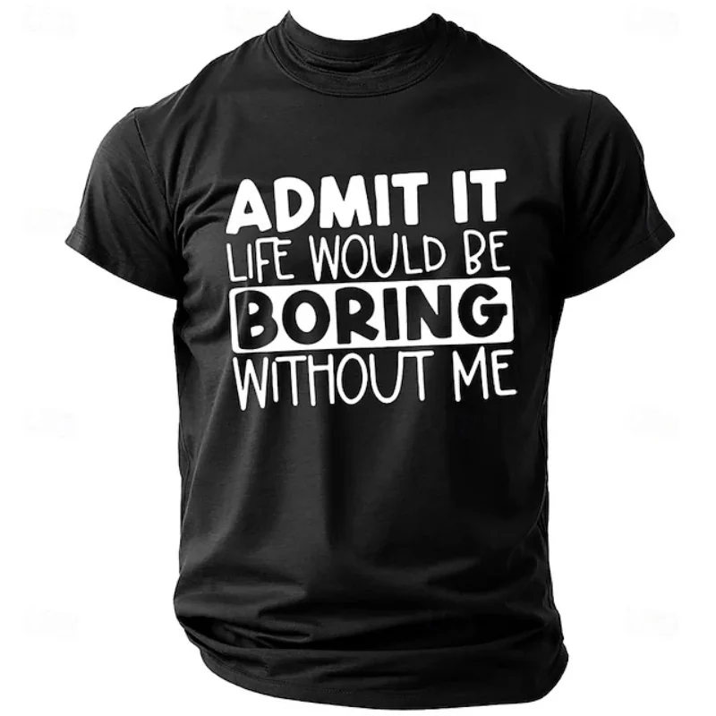 Men's Solid Color Letter Printed Round Neck T Shirt Summer Comfortable Men's Casual Short Sleeve T Shirt Fun Life T-Shirt