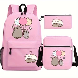 Cute Cat 3-mochila de piezas con estampado 3D para hombre y mujer, bolso de hombro para ordenador portátil, estudiantes de secundaria, mochilas escolares para niñas y niños