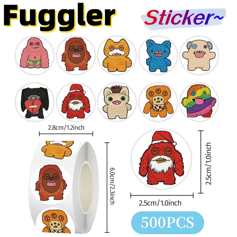 Nouveaux autocollants en rouleau bidimensionnels Fuggler, produits dérivés d'animation, ruban adhésif pour agenda, papeterie, autocollants décoratifs de haute qualité pour bureau.