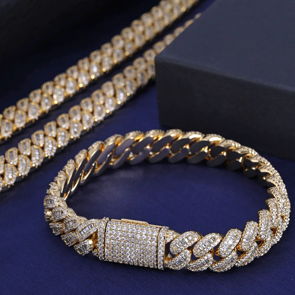 

12MM Cuban Link Chain Bracelet for Men Women Zircon Paved Iced Out Bling Miami Hip Hop Jewelry