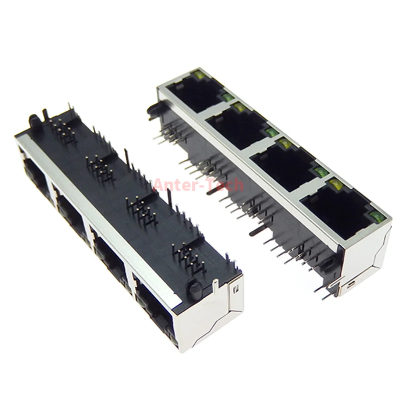 1PCS RJ45 1X4 1*4 Network Ethernet female chassis connector with/without light RIGHT ANGLE 56 8P8C female jack connector