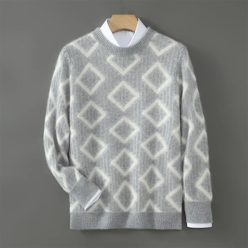 الخريف الشتاء الرجال رداء علوي من الصوف البلوز فضفاض الجولة الرقبة كتلة اللون سميكة سترة الأعمال عادية محبوك الصوف قاعدة قميص #6