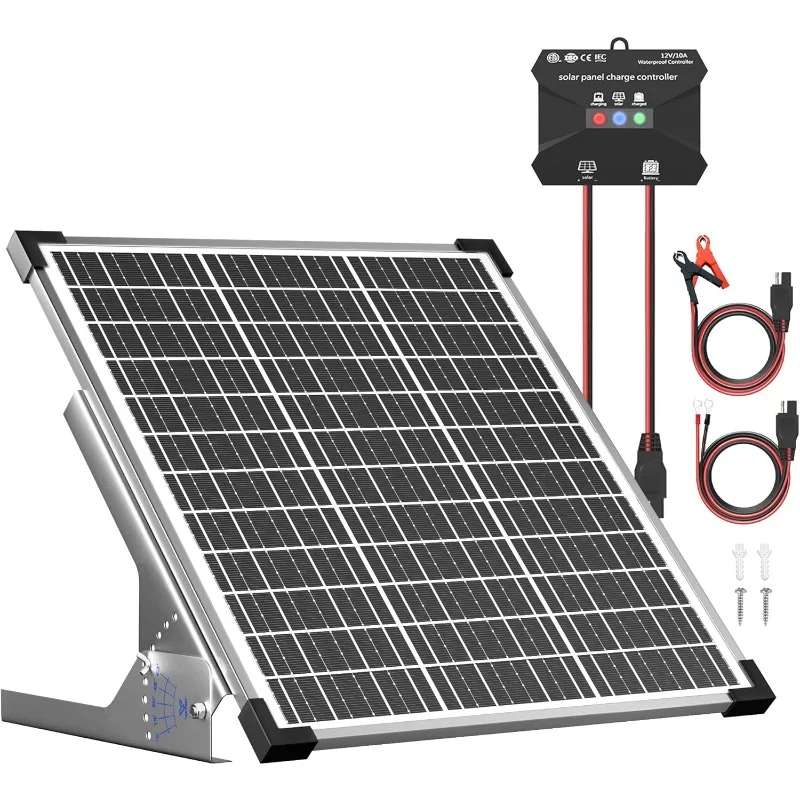 

50W Solar Panel Kit, 12V Solar Battery Trickle Charger Maintainer + 10A MPPT Charge Controller + Adjustable Mount Bracket,Waterp