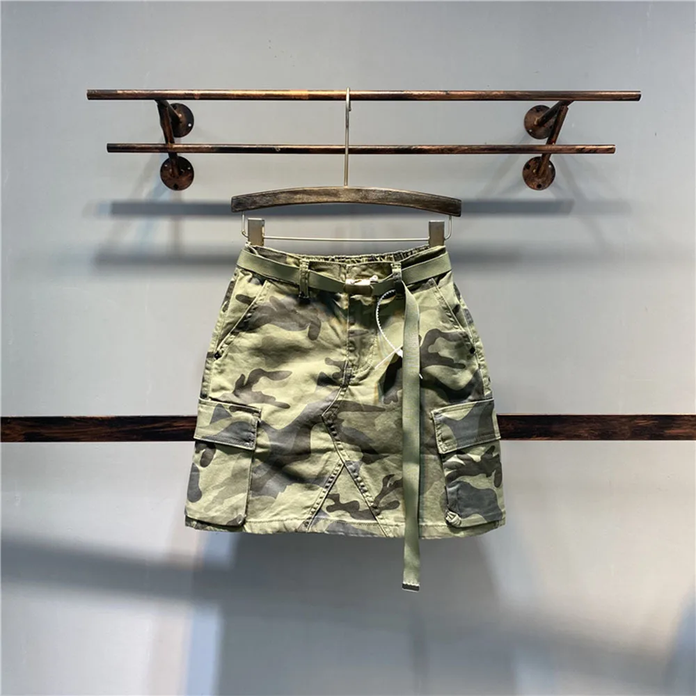 

Camouflage Denim Skirt Women Streetwear Spring Summer New Elasticity High Waist Fashion Casual Big Pocket All-match Jean Skirts