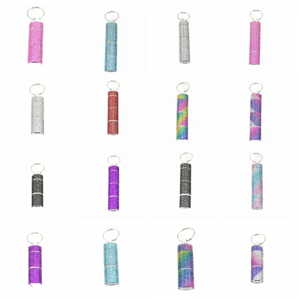 Bling Rhinestone Shiny Pill Case Keychain Mini Portable Cute Pill Storage Box Key Ring Waterproof Organizer Bottle Pendant Women - view 5