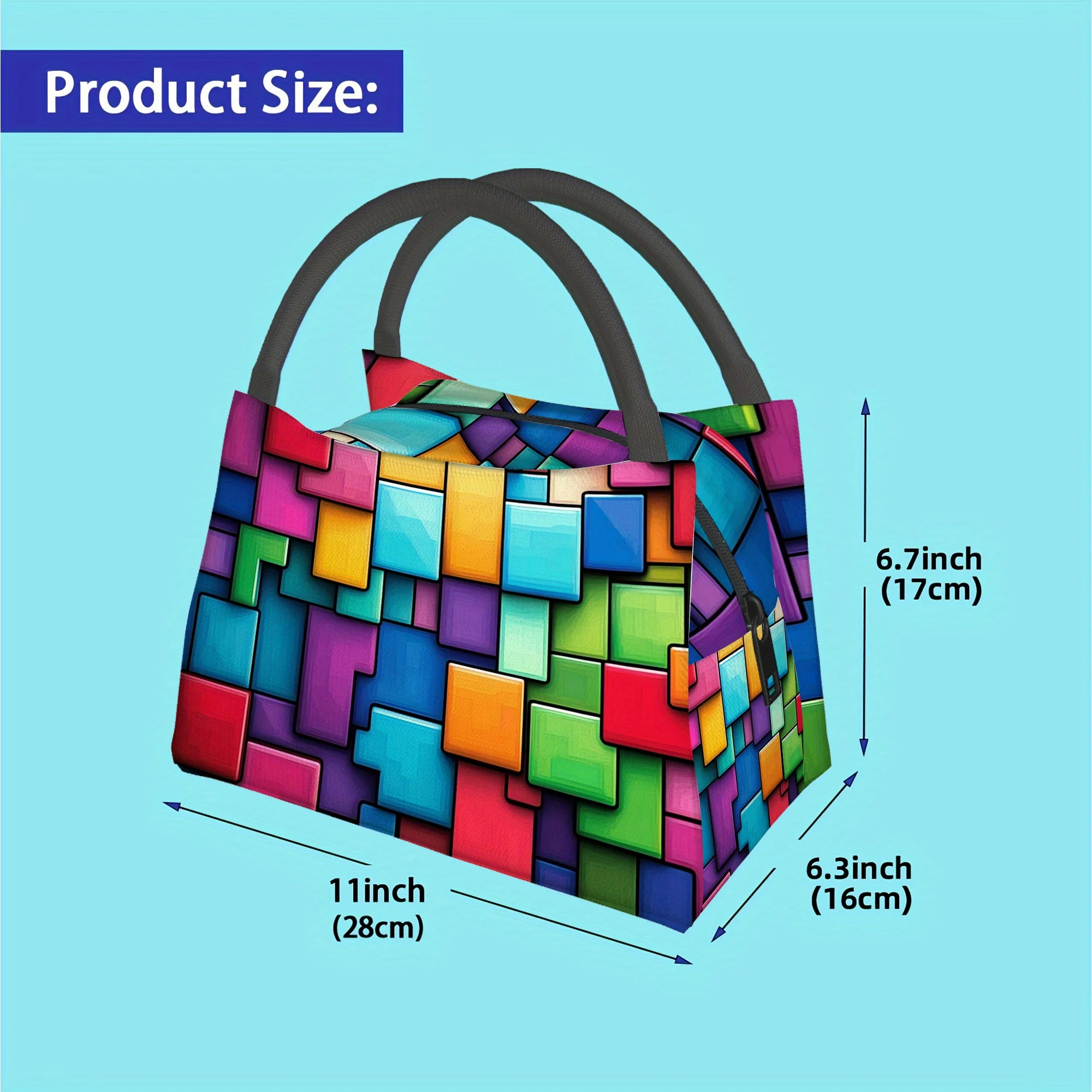 1pc Insulated Thermal Tote Bag with Colorful Geometric Print - Non-Food Contact Reusable Portable for Home Office School