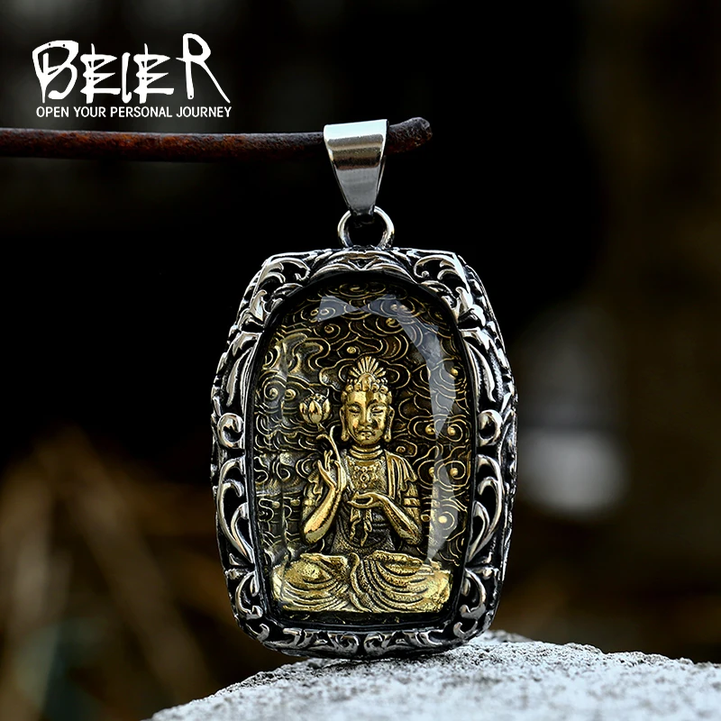 BEIER 2022 New Fashion 316L Stainless Steel Buddha Guanyin Pendant Necklace Buddhistic Jewelry For Men Gift