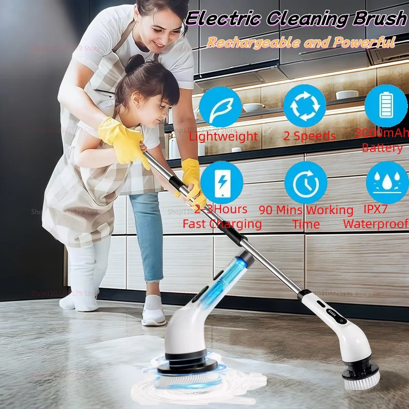فرشاة تنظيف كهربائية 8 في 1 فرشاة تنظيف منزلية لاسلكية متعددة الوظائف للحمام والمطبخ والنوافذ والمرحاض