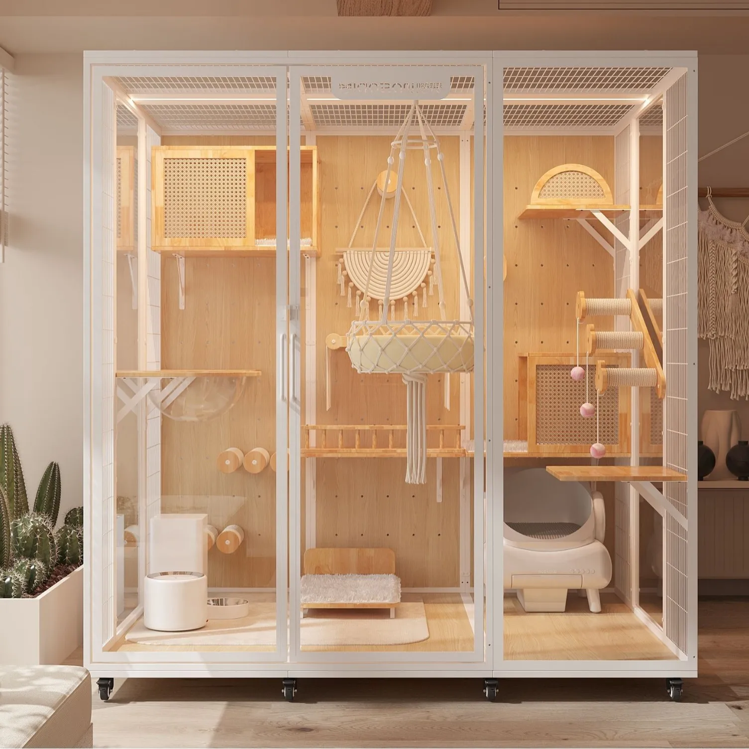 cat villa cat cage oversized luxury solid wood indoor panoramic pet glass display cabinet