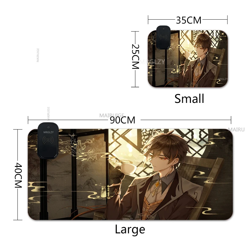 Zhongli Wireless Charging Mouse Pad Genshin Impact Mousepad Mat Large Charge Table Mats Anime Gaming Accessories DeskMats Carpet