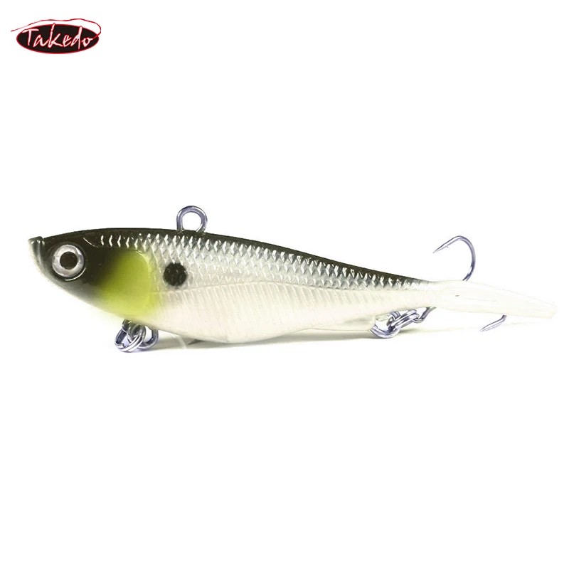 TAKEDO HJ11 Soft PVC Bait VIB Metal Jig Head Fish Lures Bass Fishing Tackle With Treble Hook Sinking Soft Jig Lure