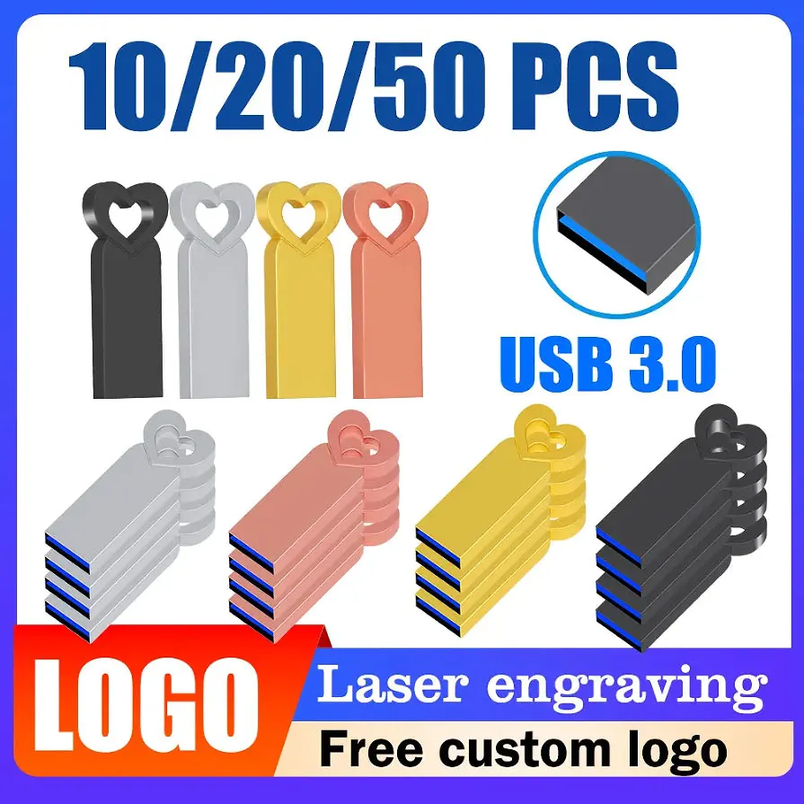 

Free Custom LOGO 10/20/50PCS Metal Flash Drives USB 3.0 64GB Free logo Black 32GB Pen drive 16GB Memory stick U disk 8GB 4GB