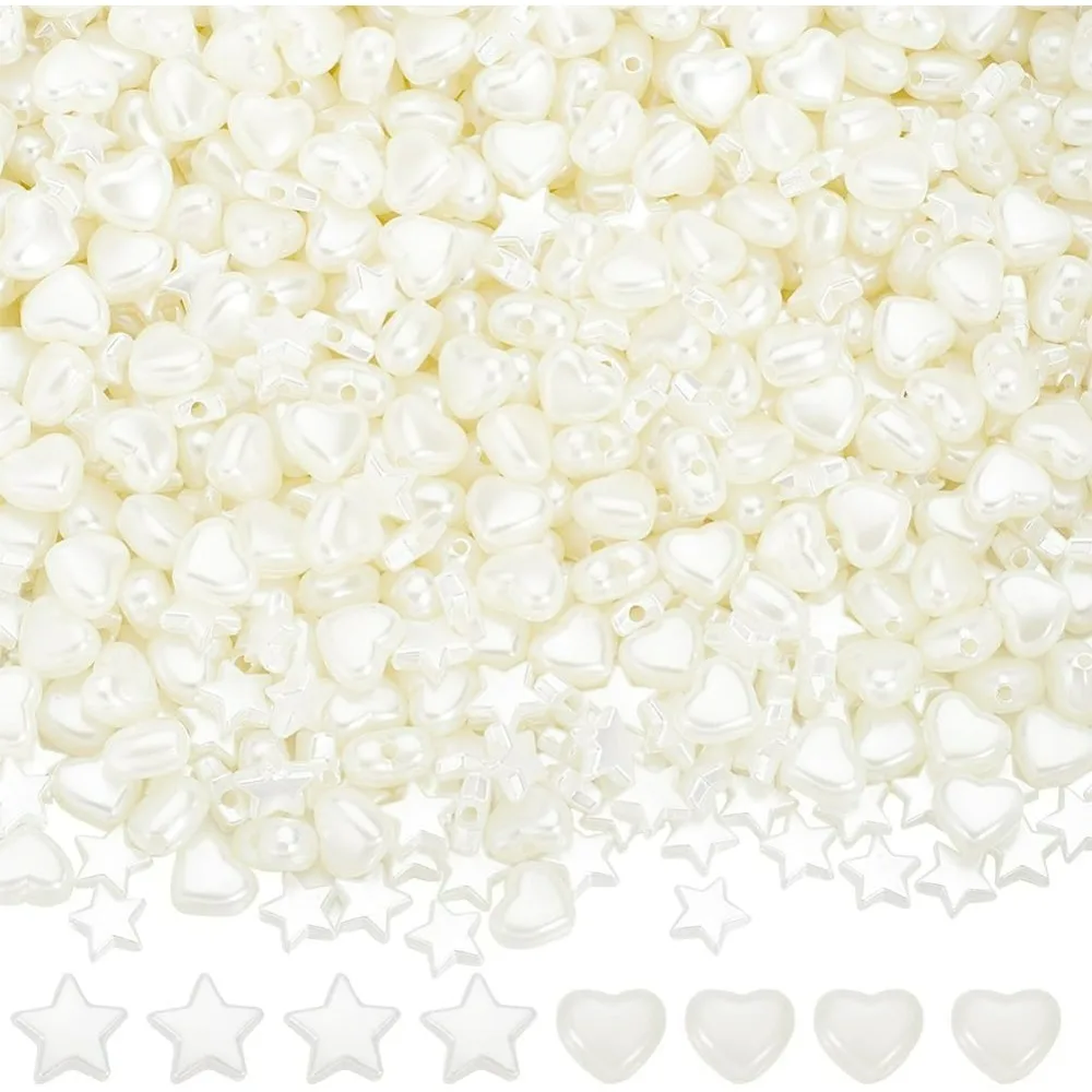 

1 Box 800Pcs Heart Pearls Beads Star Shaped Pearl Beads Bulk ABS Plastic Cute White Hearts Stars Beads for Jewelry Making