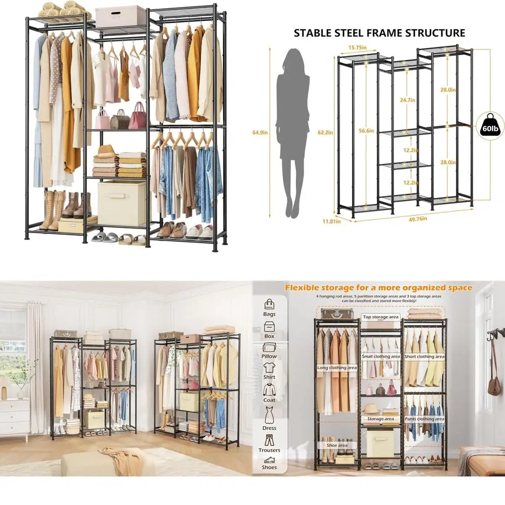 

Portable 4-Tier Hanging Closet Organizer - Freestanding Storage System for Bedrooms, Entrances, and More in Black