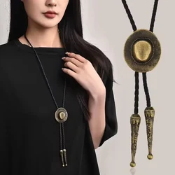 Fashion Bolo Tie Hand-knitted Leather Rope Long Sweater Chain Retro Cowboy Hat Necklace Wholesale Bow Tie