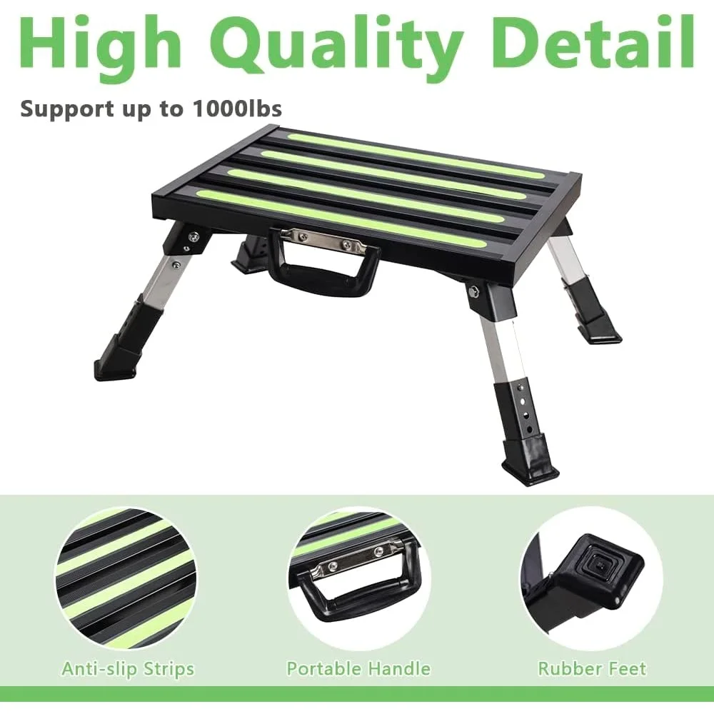 Adjustable Folding RV Steps Non-Slip Heavy Duty Aluminum Platform Portable 4-Level Stool Outdoor Accessory Easy to Store