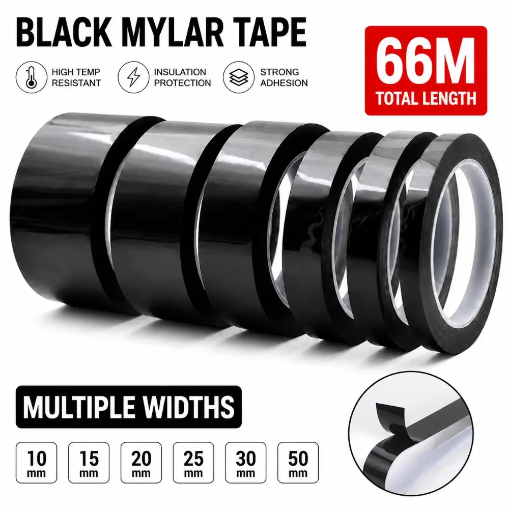 Heat Resist 3/5/8/10mm Width Marking Tape 66 Meters Black Coding Tape Whiteboard Tape