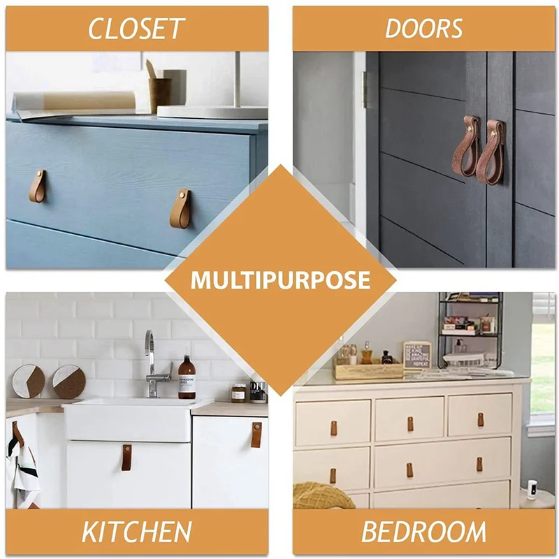 N09R-Leather Drawer Pulls 24 Pcs Leather Dresser Knobs Handmade Pure Leather Handles For Cabinet Doors And Drawers (Brown)