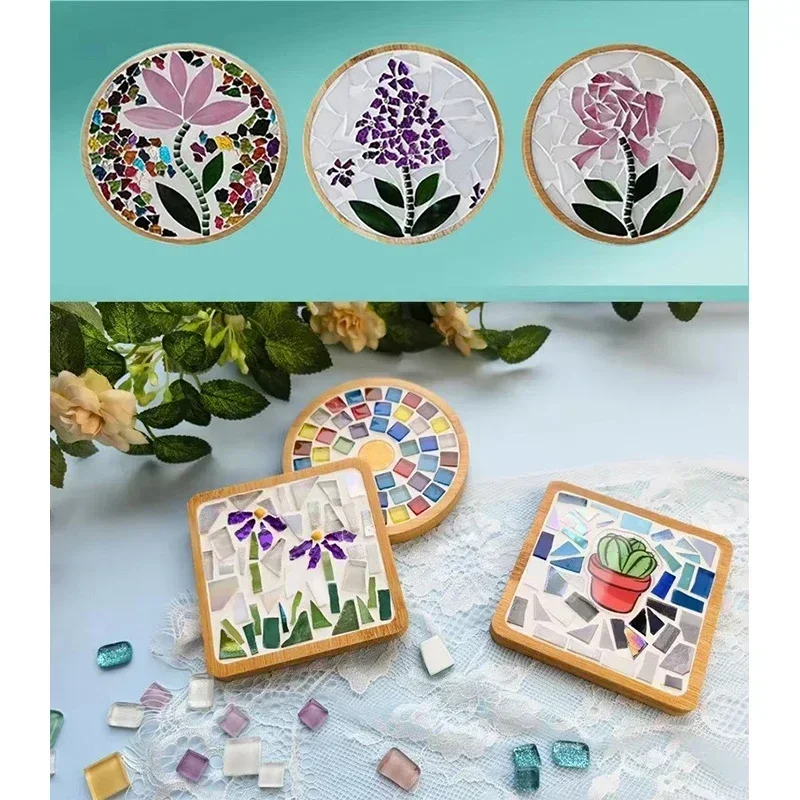 Handgemaakte DIY Mozaïek Cup Mat Bodem Bamboe Pad Hart Vierkante Coaster Ouder-kind Vroeg Onderwijs Gratis Creatie Handwerk Speelgoed